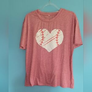 Women's Baseball Heart Short Sleeve T Shirt Pink Size XL